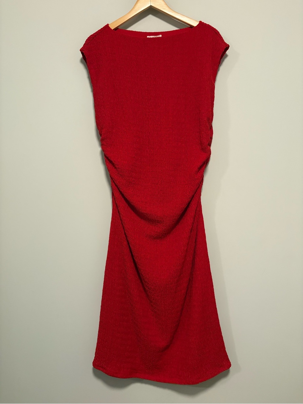 H&M Red Textured Boatneck Midi Dress | Size XL - Picture 3 of 7